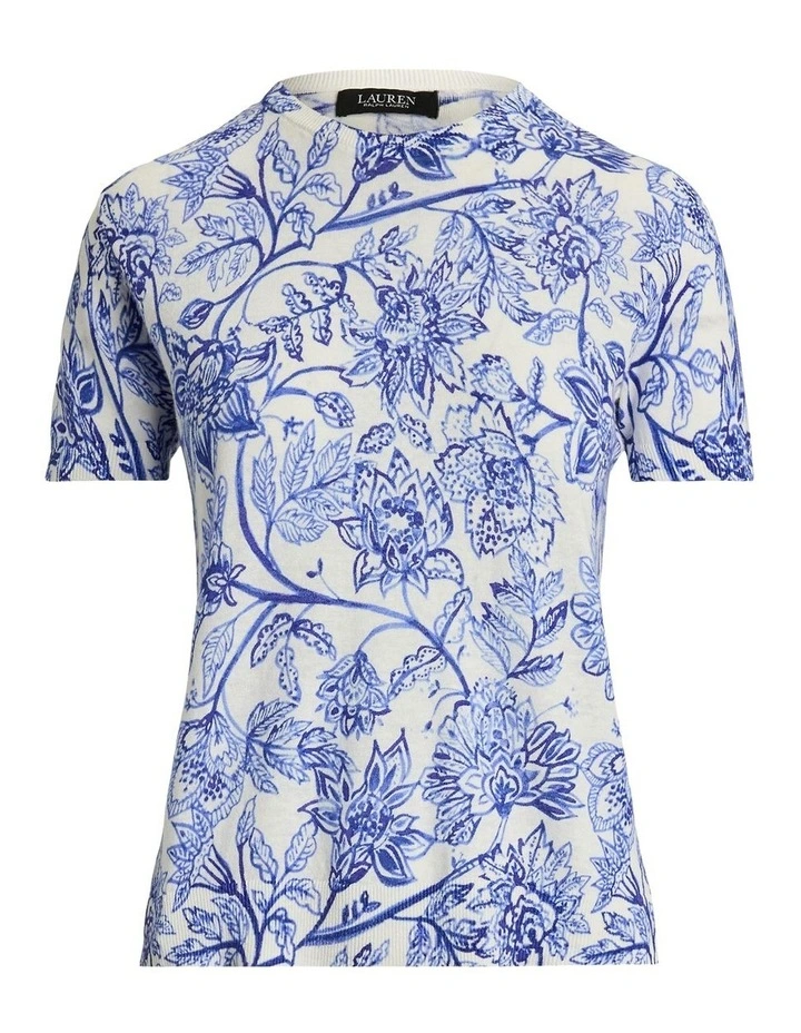 Floral Linen-Cotton Short-Sleeve Sweater image 4