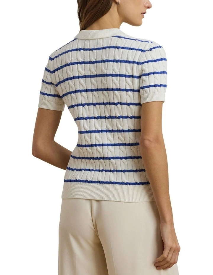 Striped Cable-Knit Cotton Polo Sweater image 2