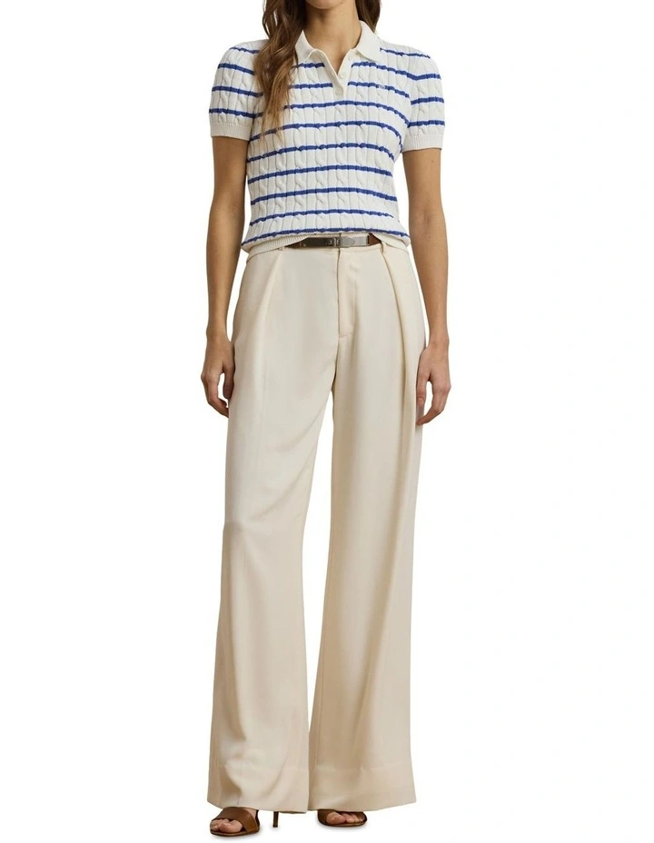 Striped Cable-Knit Cotton Polo Sweater image 3