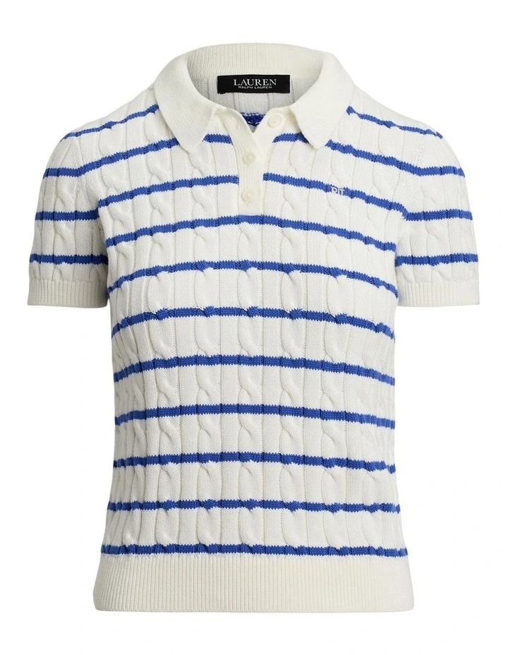 Striped Cable-Knit Cotton Polo Sweater image 4