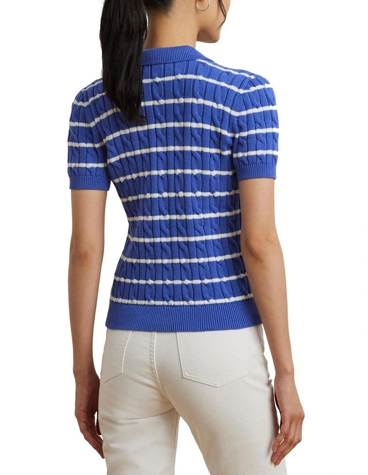 Striped Cable-Knit Cotton Polo Sweater image 2