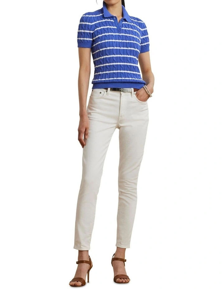 Striped Cable-Knit Cotton Polo Sweater image 3