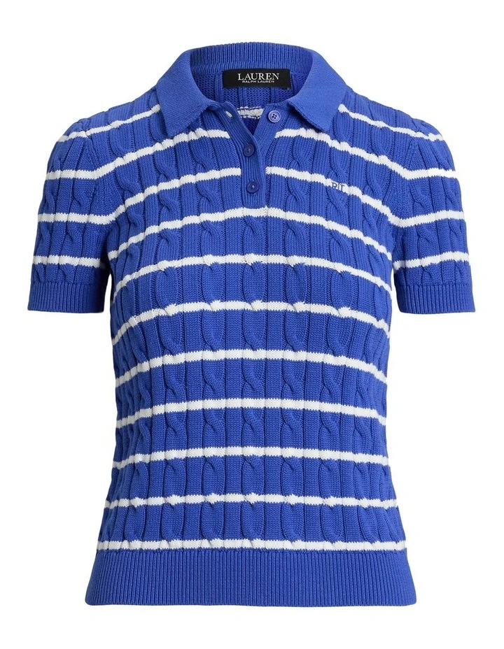 Striped Cable-Knit Cotton Polo Sweater image 4