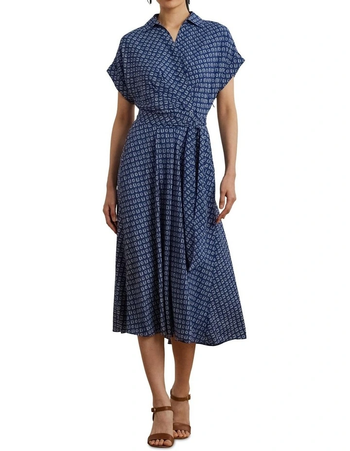 Geo-Print Belted Crepe Dress image 3