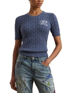 Cable-Knit Cotton Short-Sleeve Sweater