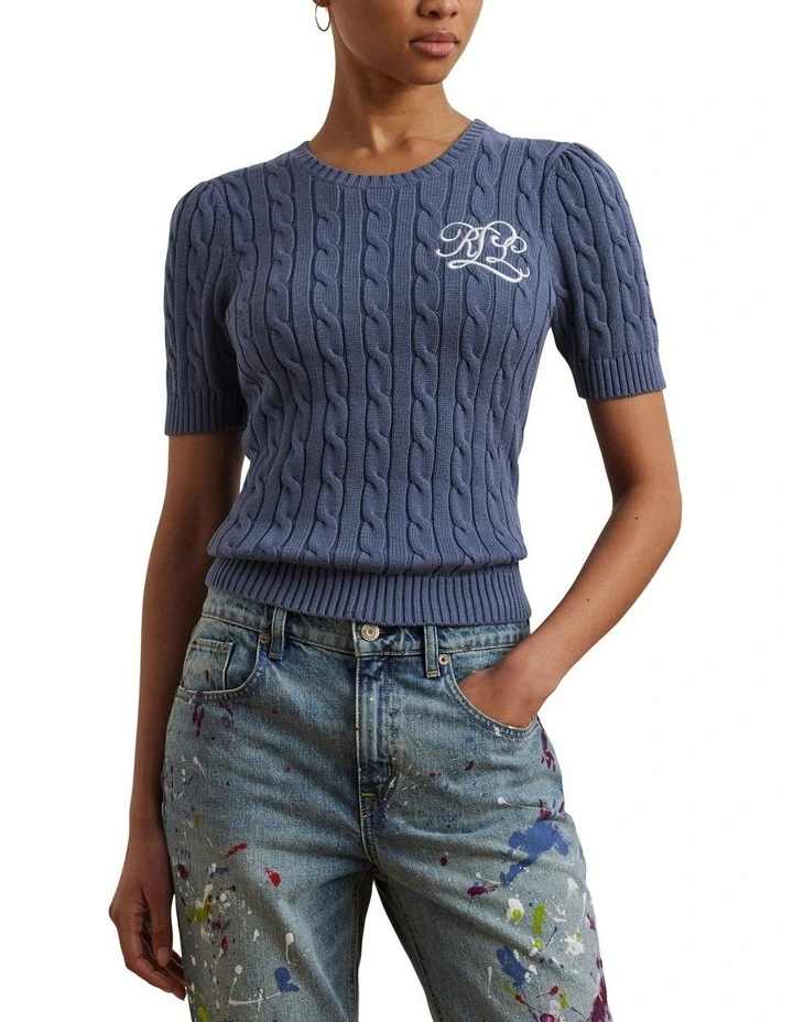 Cable-Knit Cotton Short-Sleeve Sweater image 1