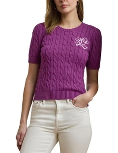 Cable-Knit Cotton Short-Sleeve Sweater