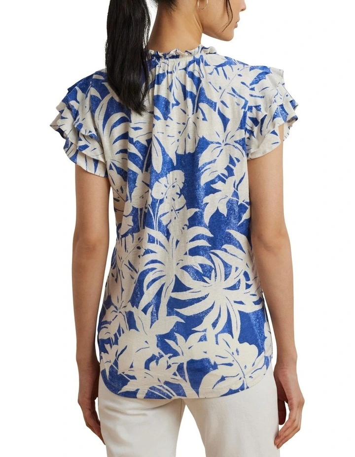 Palm-Frond-Print Jersey Tie-Neck Top image 2