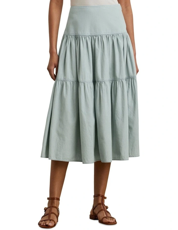 Chambray Tiered Midi Skirt image 1