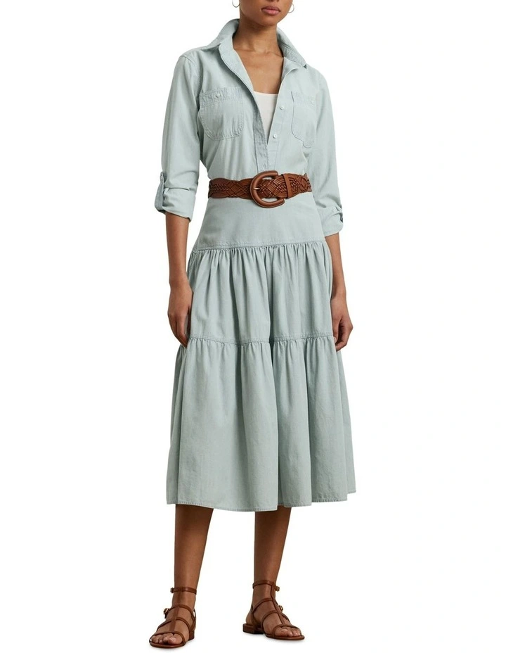 Chambray Tiered Midi Skirt image 3