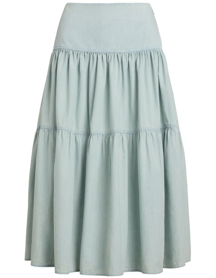 Chambray Tiered Midi Skirt image 4