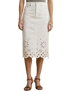 Eyelet Denim Midi Skirt