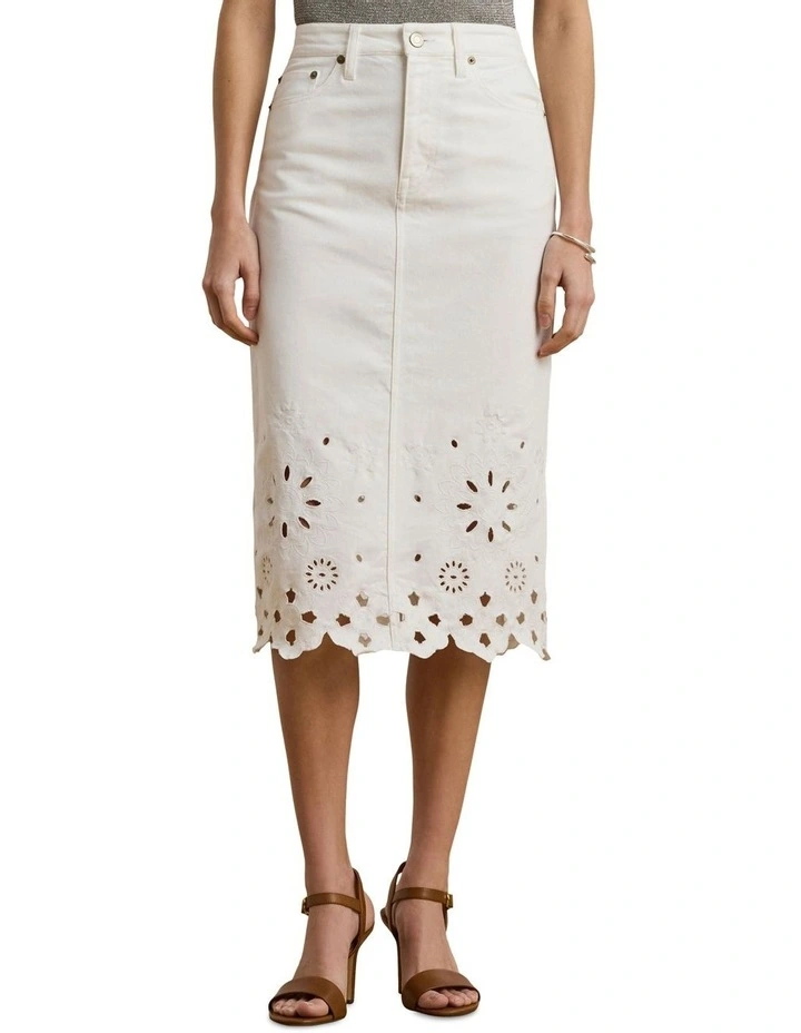Eyelet Denim Midi Skirt image 1