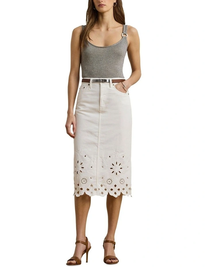 Eyelet Denim Midi Skirt image 3
