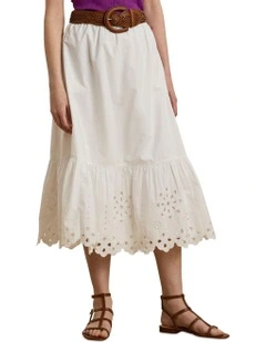 Eyelet Cotton Broadcloth Midi Skirt