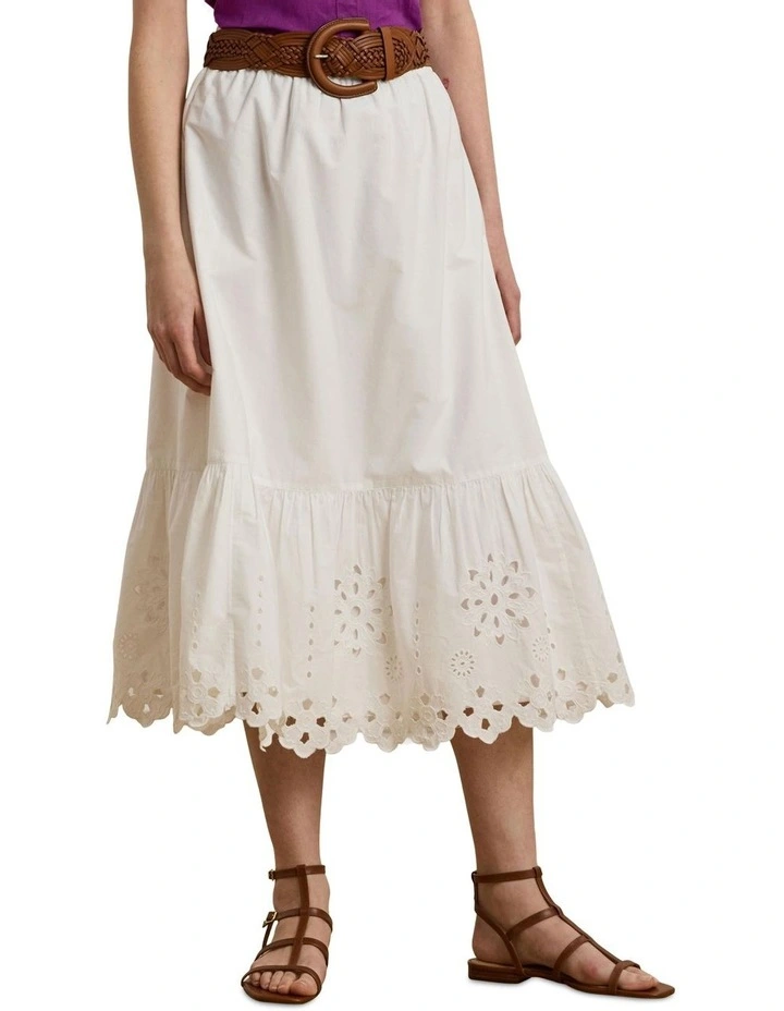 Eyelet Cotton Broadcloth Midi Skirt image 1