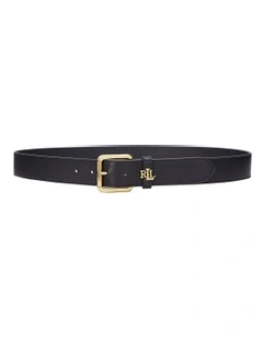 Logo Keeper Leather Belt in Black