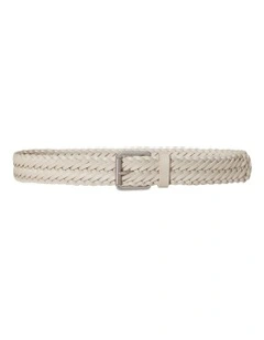 Braided Vachetta Leather Belt in White