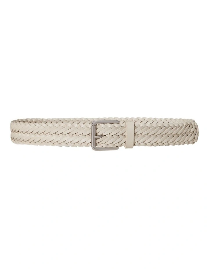 Braided Vachetta Leather Belt in White image 1