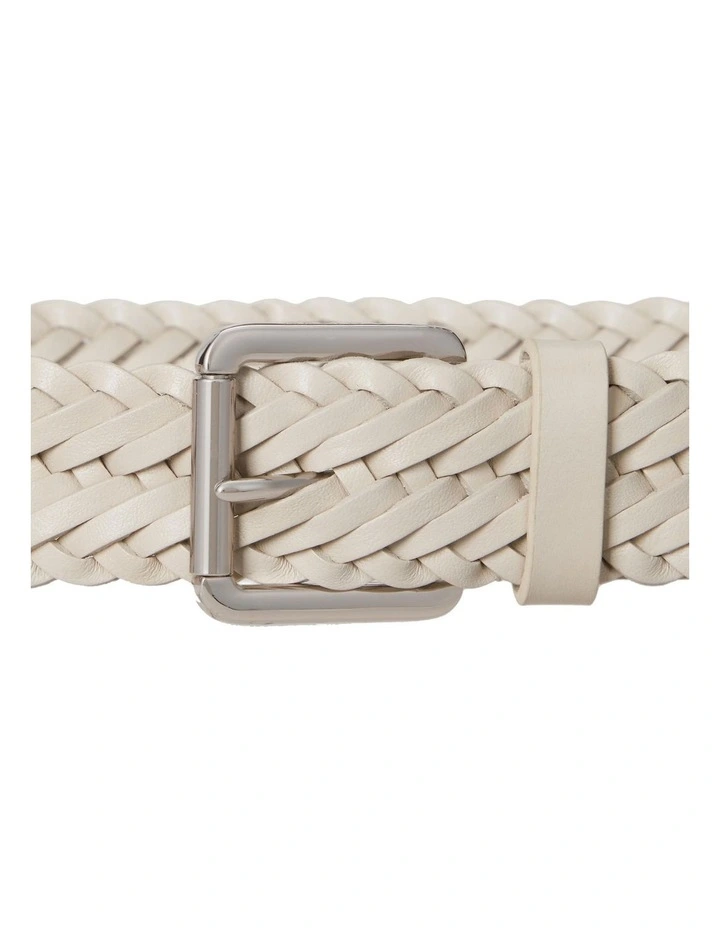Braided Vachetta Leather Belt in White image 2
