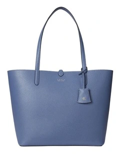 Faux-Leather Large Reversible Tote Bag in Blue