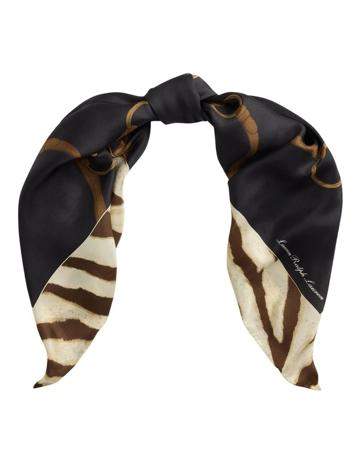 Belting Print Silk Square Scarf in Black image 1