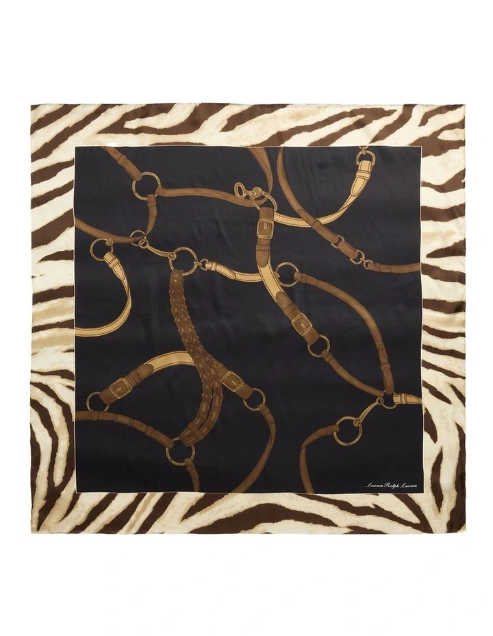 Belting Print Silk Square Scarf in Black image 2