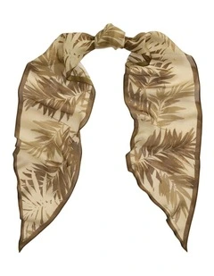 Palm Frond Print Silk Scarf in Beige