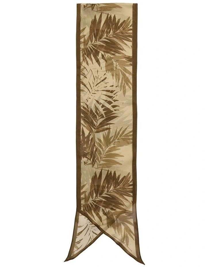 Palm Frond Print Silk Scarf in Beige image 2