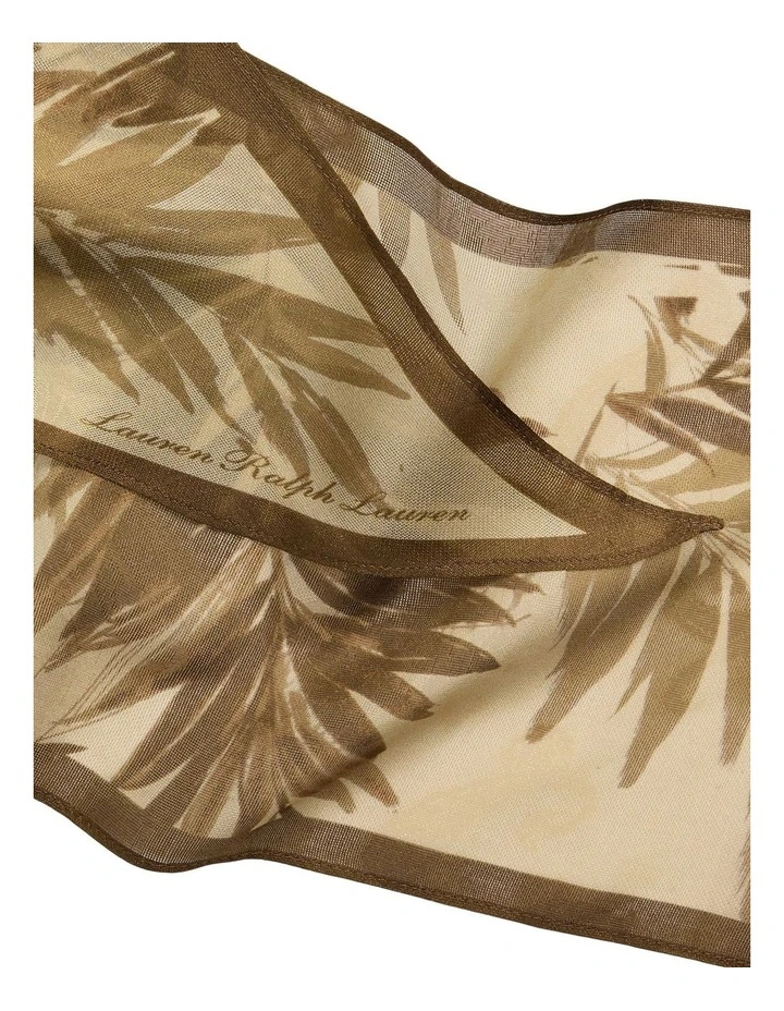 Palm Frond Print Silk Scarf in Beige image 3