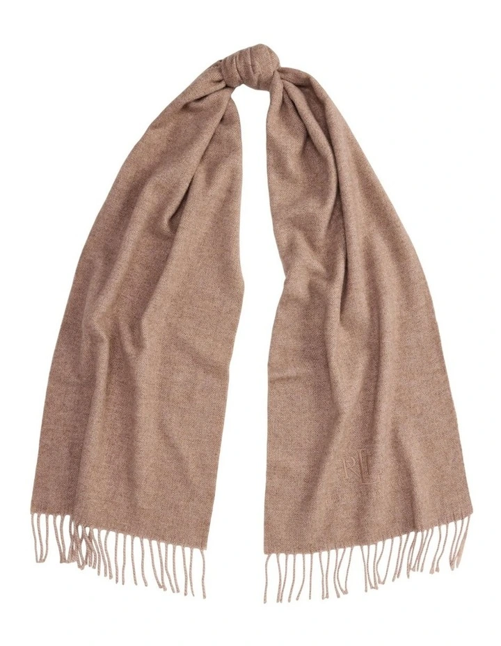 Wool-Cashmere Herringbone Scarf in Brown image 1