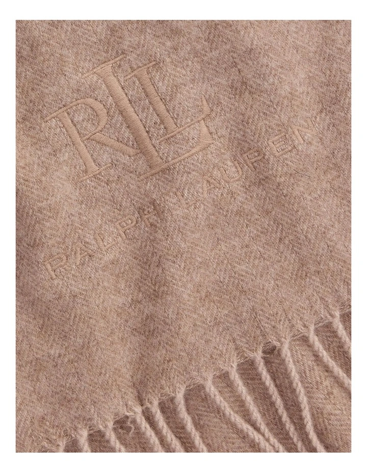 Wool-Cashmere Herringbone Scarf in Brown image 3