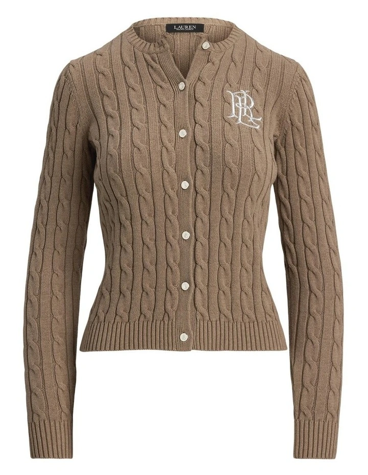 Cable-Knit Cotton Cardigan in Brown image 4