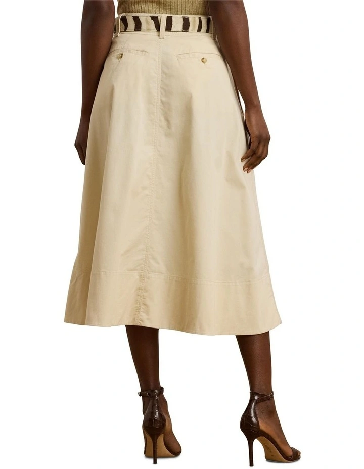 Button Front Micro Sanded Twill Skirt in Beige image 2