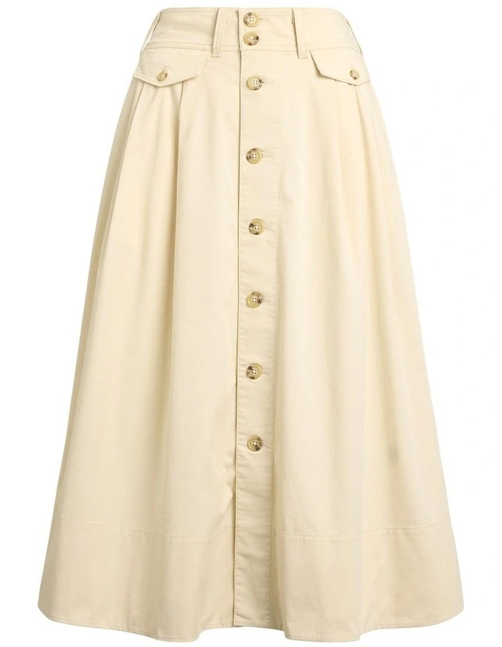 Button Front Micro Sanded Twill Skirt in Beige image 4