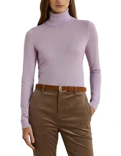 Silk Blend Turtleneck Sweater in Purple