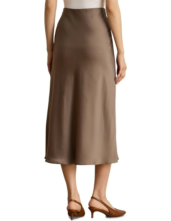 Satin Charmeuse Midi Skirt in Brown image 2