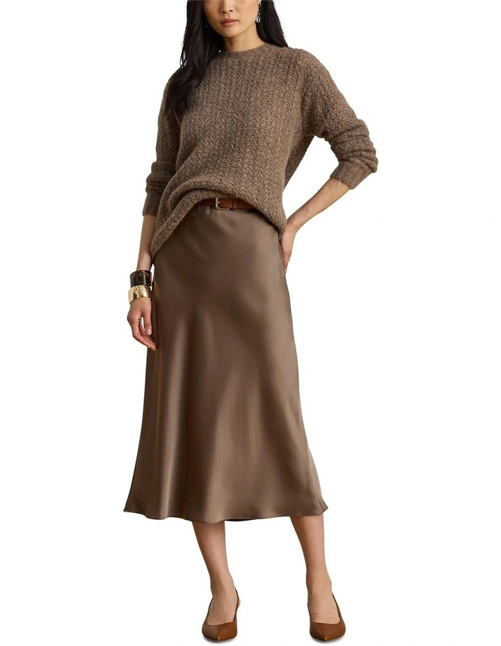 Satin Charmeuse Midi Skirt in Brown image 3