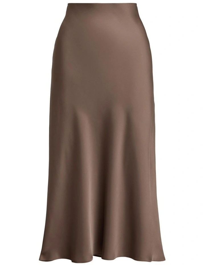 Satin Charmeuse Midi Skirt in Brown image 4