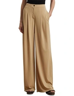 Pleated Stretch Jersey Wide-Leg Pant in Beige
