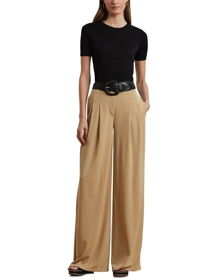 Pleated Stretch Jersey Wide-Leg Pant in Beige image 3
