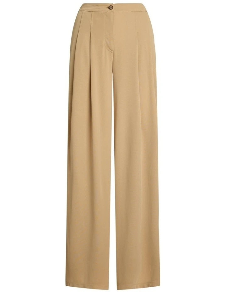 Pleated Stretch Jersey Wide-Leg Pant in Beige image 4
