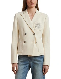 Bullion Double Breasted Jacquard Blazer in Cream