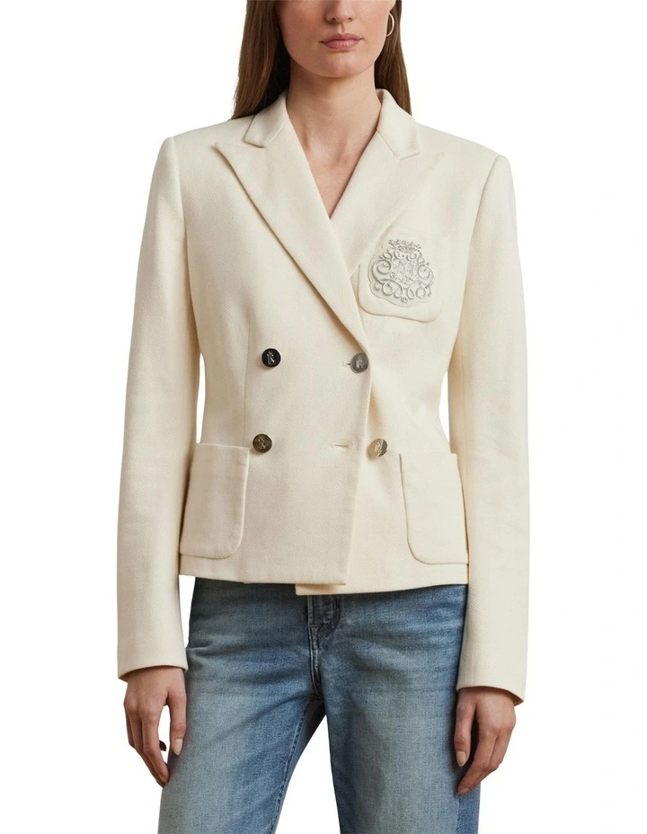 Bullion Double Breasted Jacquard Blazer in Cream image 1