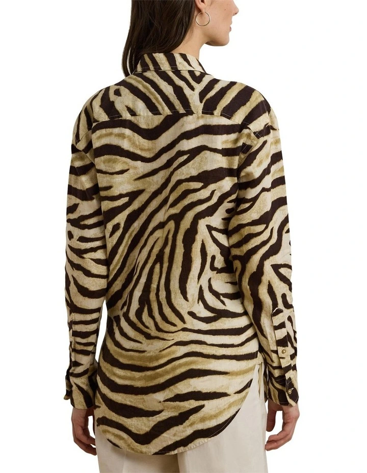 Relaxed Fit Zebra Print Linen Shirt in Multi image 2