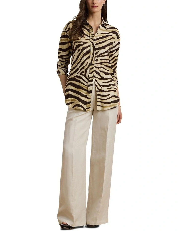 Relaxed Fit Zebra Print Linen Shirt in Multi image 3