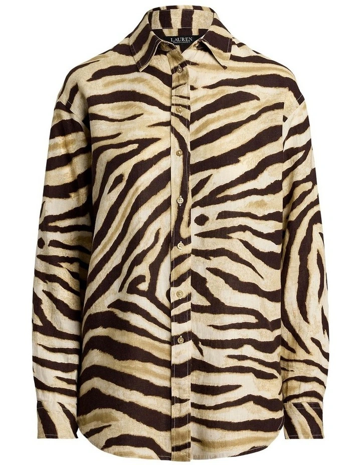 Relaxed Fit Zebra Print Linen Shirt in Multi image 4
