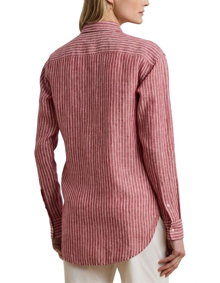 Relaxed Fit Striped Linen Shirt in Red image 2