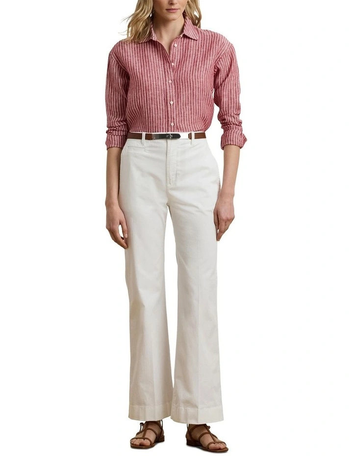 Relaxed Fit Striped Linen Shirt in Red image 3