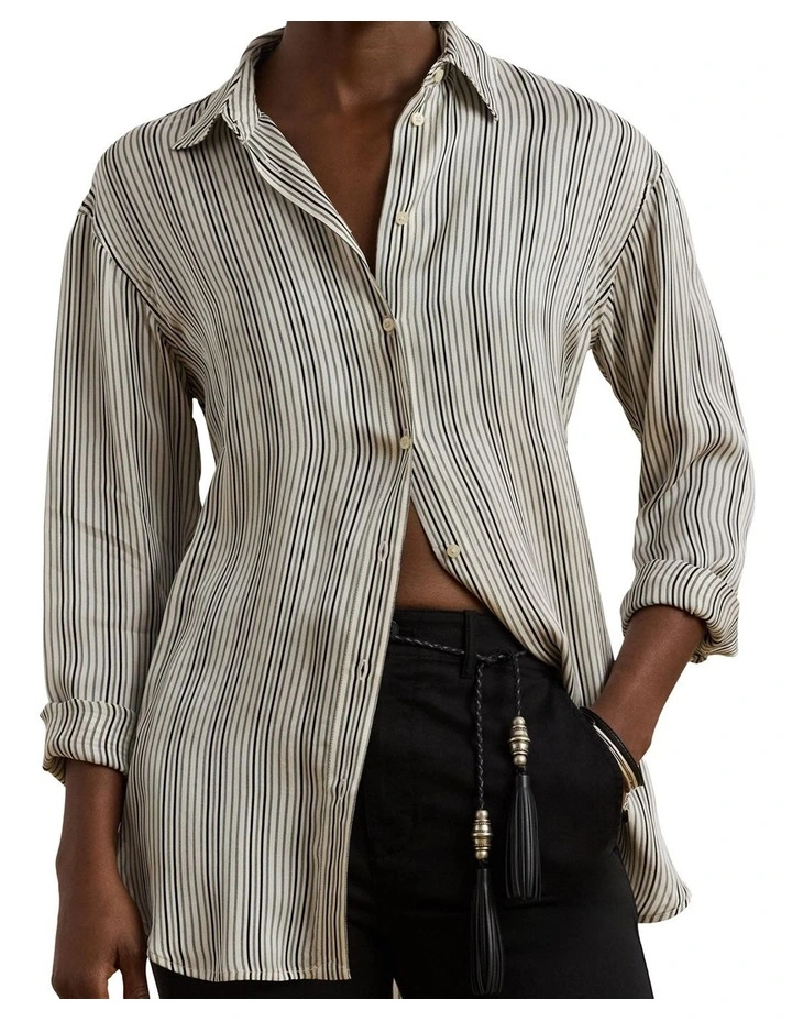Relaxed Fit Striped Satin Shirt in Multi image 1